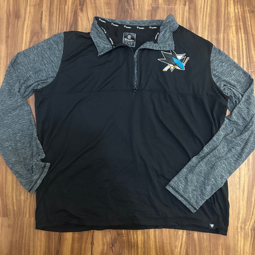 Fanatics San Jose Sharks NHL Mens 2XL Quarter Zip Pullover Black Performance
